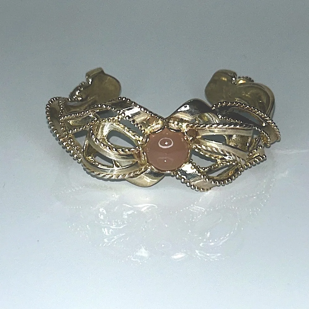 Carolyn Pollack Sterling Silver Genuine Pink Chalcedony Bow Cuff Bracelet Boho